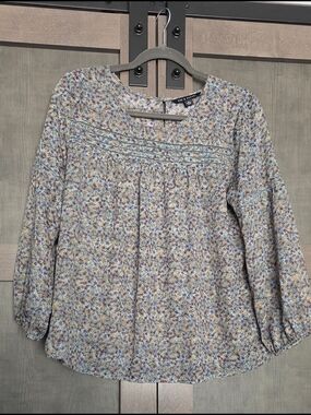 Zac & Rachel Floral Blouse Women's Medium Teal Purple Keyhole Back Lightweight